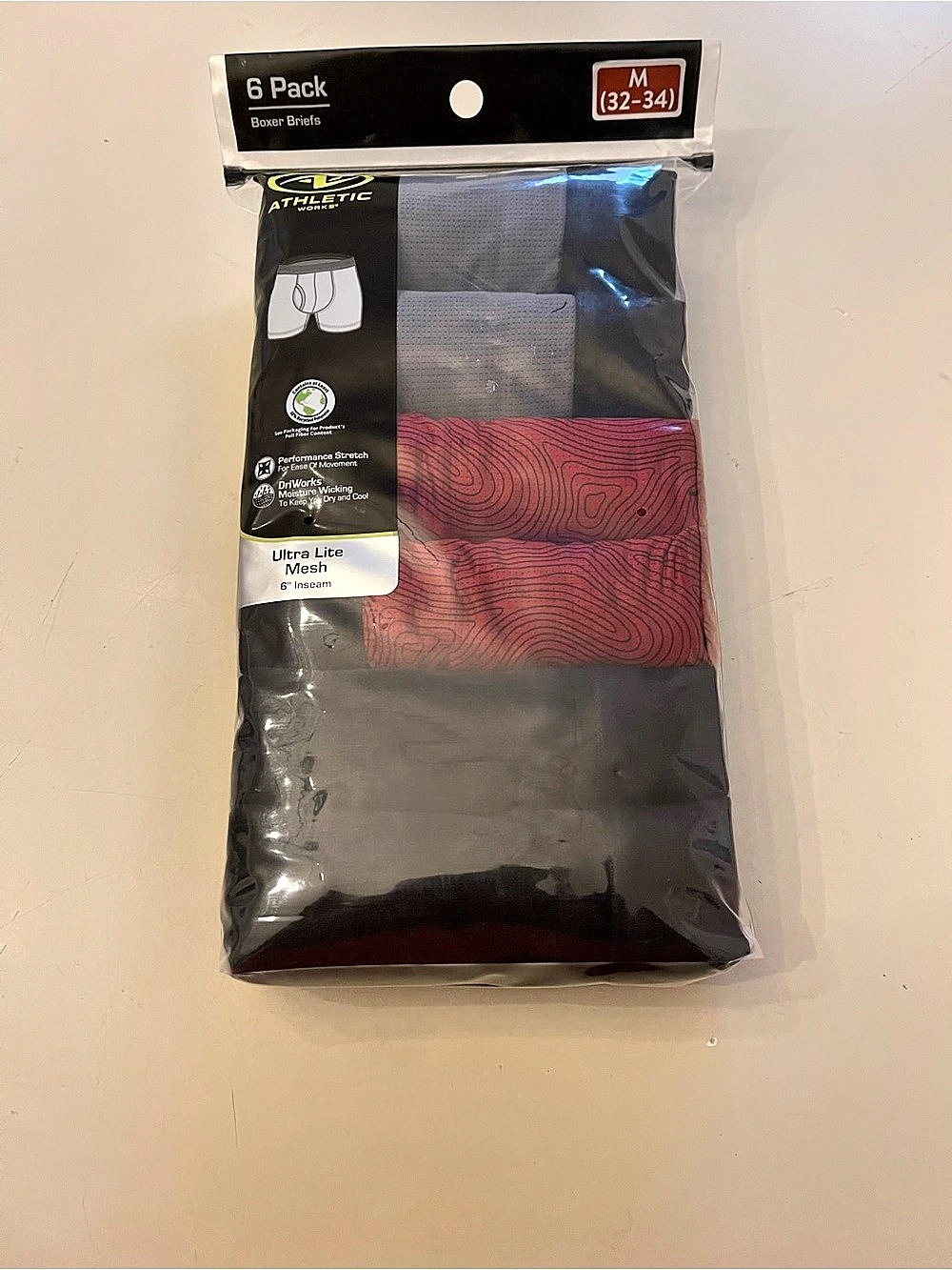 Athletic Works Men's Size M Boxer Briefs Underwear 6 Pack